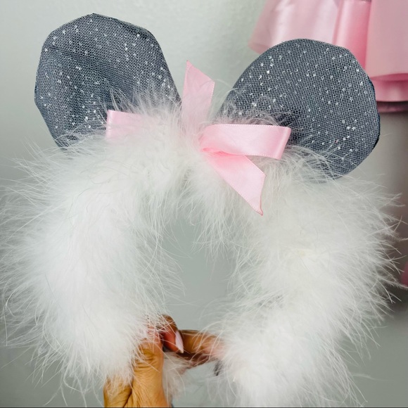 Handmade Set of Mouse Costume for Little Girl Pink-Grey with Ears headband π - Picture 10 of 13